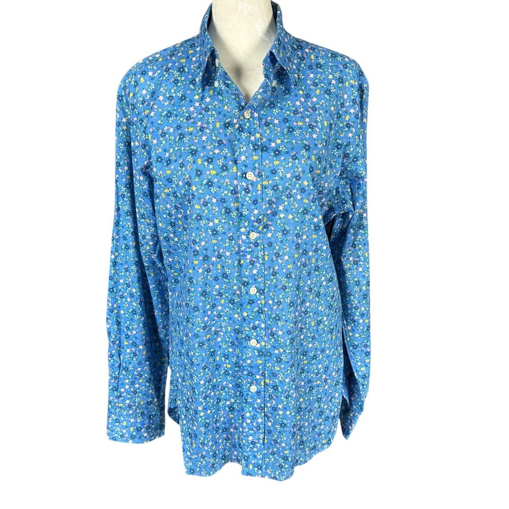 Ralph Lauren blue floral long sleeve collared button down shirt women's size M